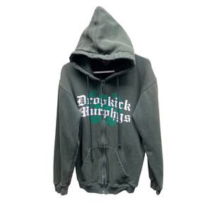 Dropkick Murphys Green Skeleton Bagpipe Zip Front Hoodie Size M Made in USA